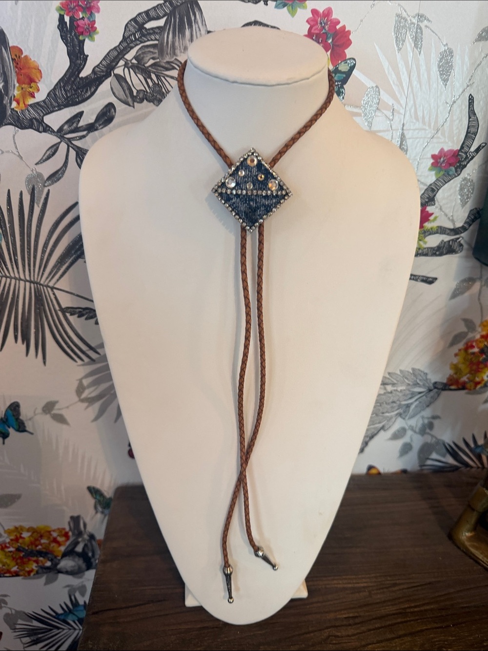 Audrey Limoges Collection Denim Crystal Bolo Tie